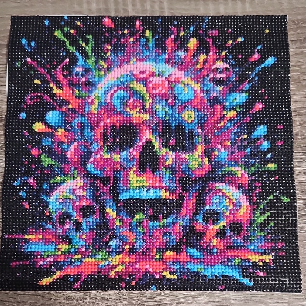 Colorful Skull Beaded Artwork. Completed, No Frame 11.8x11.8 Inches
